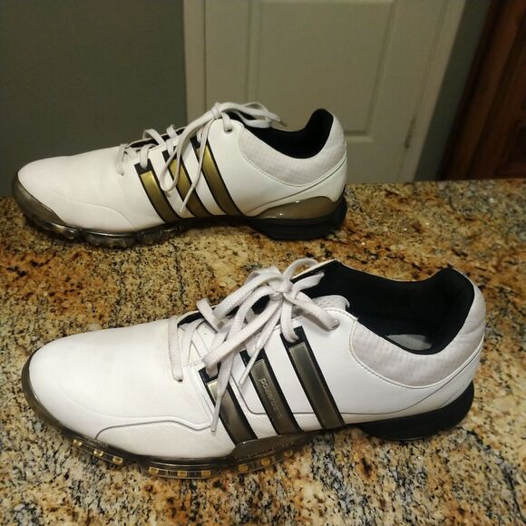 Rare Adidas Mens Powerband Golf Shoes 2016 Size 13 White / Gold